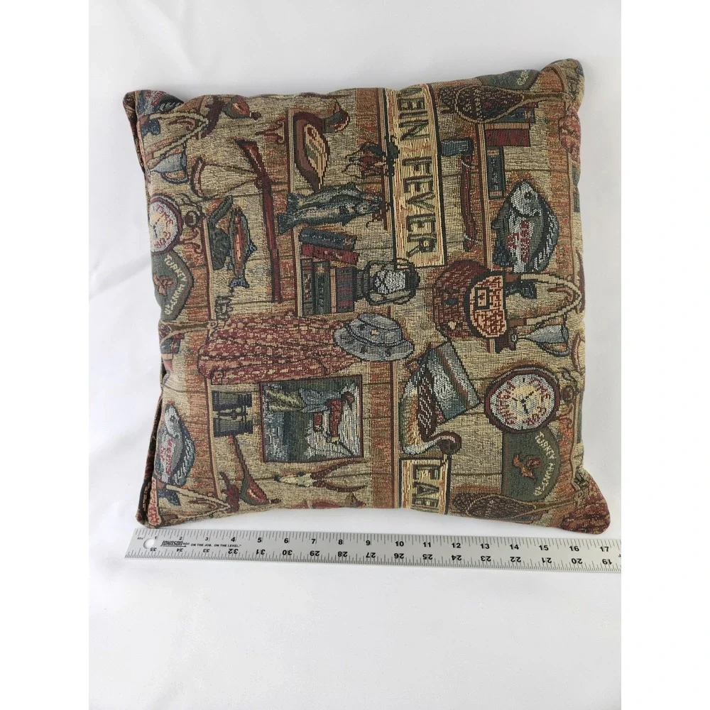Woven Tapestry Cabin Pillow Rustic Lodge Camping Fishing Couch Vacation Home